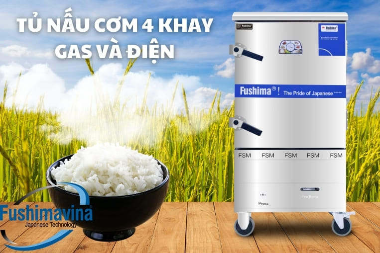 tủ nấu cơm 4 khay gas và điện