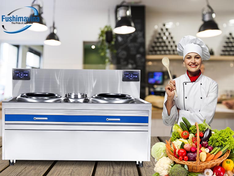 Bếp từ công nghiệp đôi 8kw mặt lõm Fushima phù hợp với đa dạng mô hình kinh doanh khác nhau