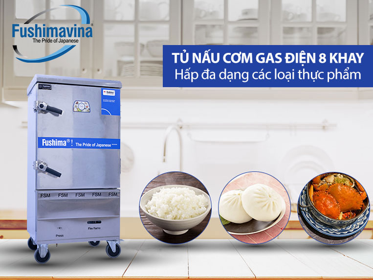 tủ nấu cơm 8 khay gas điện