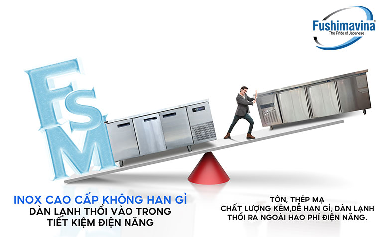 Bảng so sánh bàn lạnh, bàn mát 1m8 cánh inox quạt gió Fushima với các hãng khác
