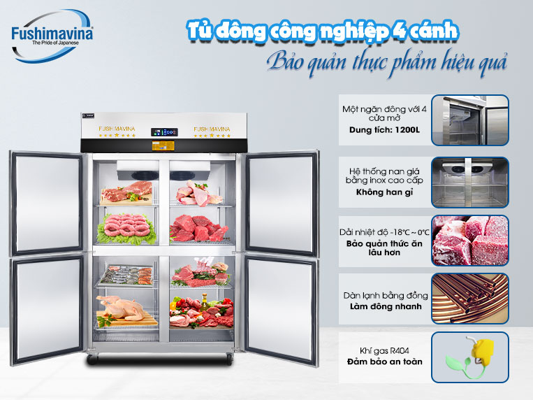  Những ưu điểm nổi trội của tủ đông công nghiệp 4 cánh Fushima