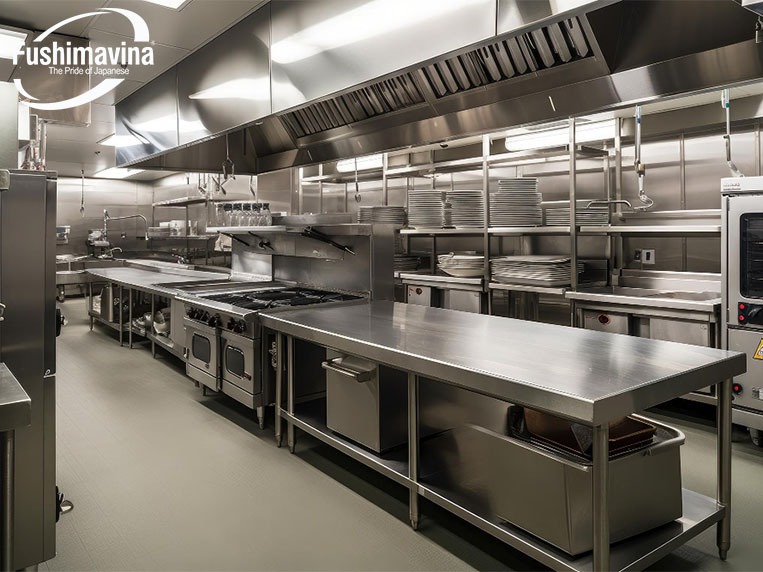 bàn bếp inox sử dụng phổ biến trong bếp ăn công nghiệp