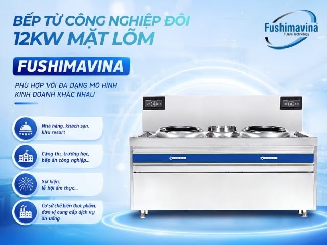 Bếp Từ Công Nghiệp Đôi 12kWx2 Mặt Lõm Phi 500 33 btfsm12ml2p500-su-dung-cho-nhieu-mo-hinh