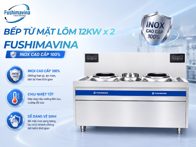 Bếp Từ Công Nghiệp Đôi 12kWx2 Mặt Lõm Phi 500 30 btfsm12ml2p500-su-dung-inox-chat-luong