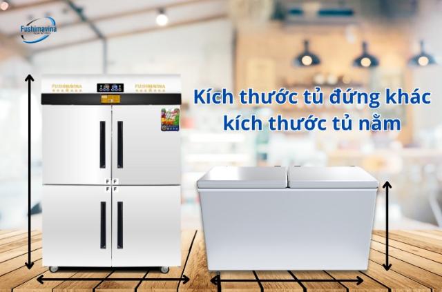 Kích thước các loại loại tủ đông phân theo kiểu dáng.
