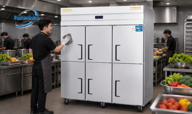 Lớp vỏ inox cao cấp, bền chắc đáp ứng điều kiện sử dụng thường xuyên tại khu chế biến.