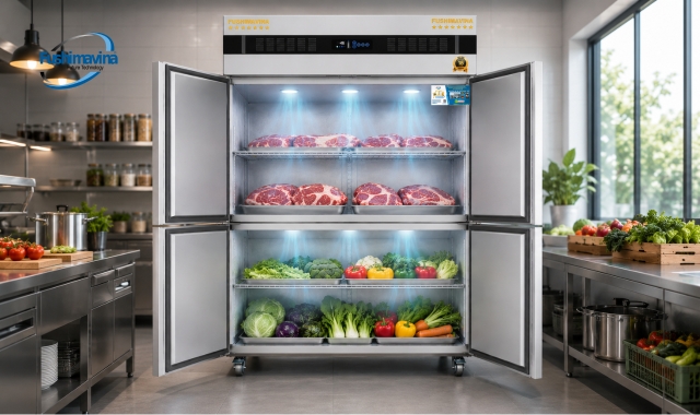 Quạt đối lưu phân phối hơi lạnh đồng đều khắp các khoang chứa.