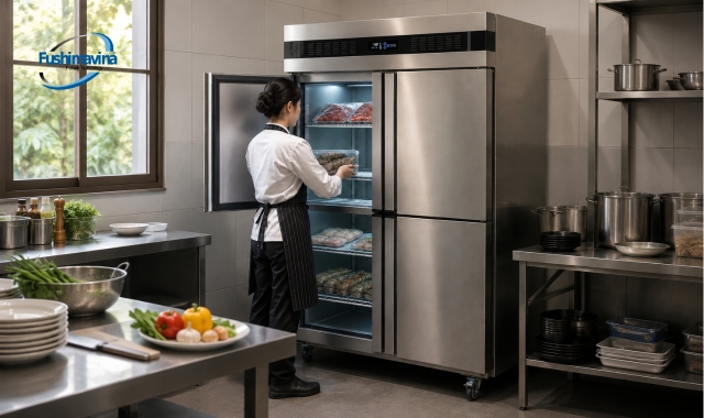 Hệ thống máy nén, dàn nóng và dàn lạnh của tủ đông mát FSM-TDMQ1000.