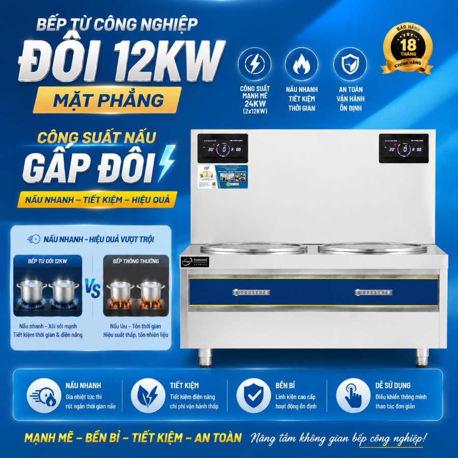 Bếp Từ Công Nghiệp Đôi 12KWx2 Mặt Phẳng 12 bep tu cong nghiep doi 12kw phang (1)