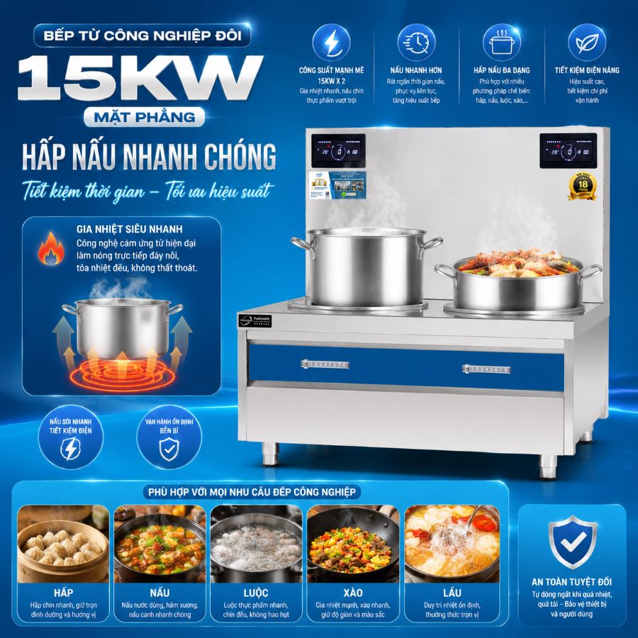 Bếp từ Công Nghiệp Đôi 15KWx2 Mặt Phẳng Fushimavina 11 bep-tu-cong-nghiep-doi-15kwx2-mat-phang-4