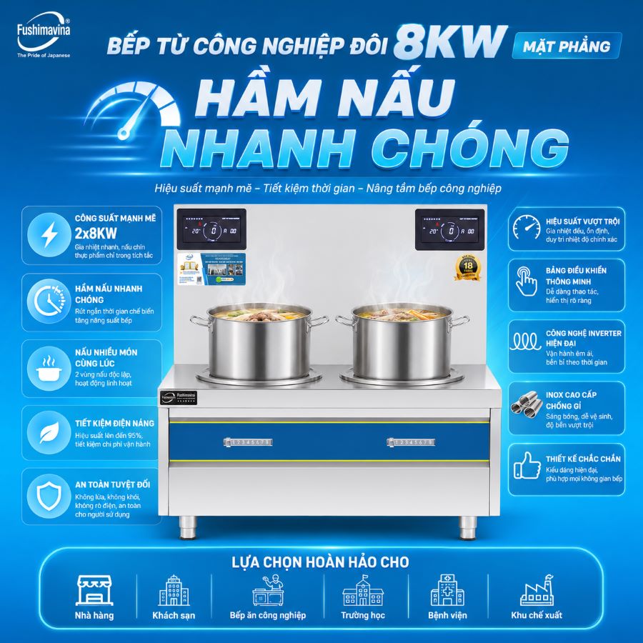 Bếp Từ Công Nghiệp Đôi 8KWx2 Mặt Phẳng 12 bep tu cong nghiep doi 8kw phang (1)