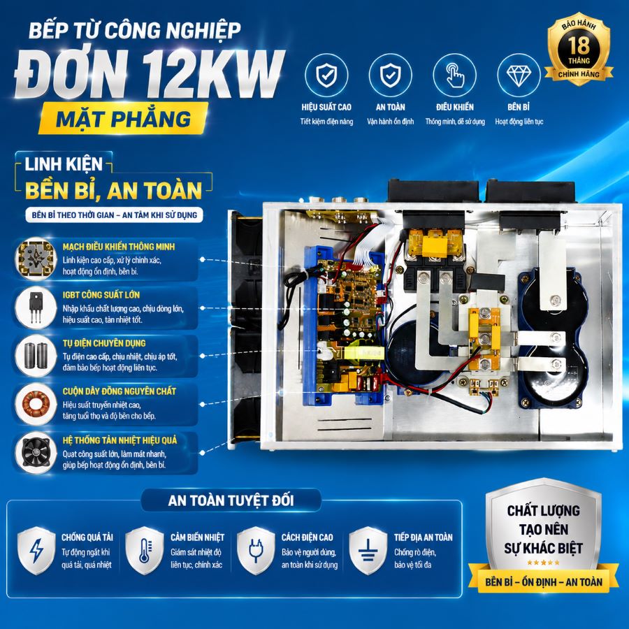 Bếp Từ Công Nghiệp Đơn 12KW Mặt Phẳng 9 Bếp Từ Công Nghiệp Đơn 12KW Mặt Phẳng - Ảnh 2