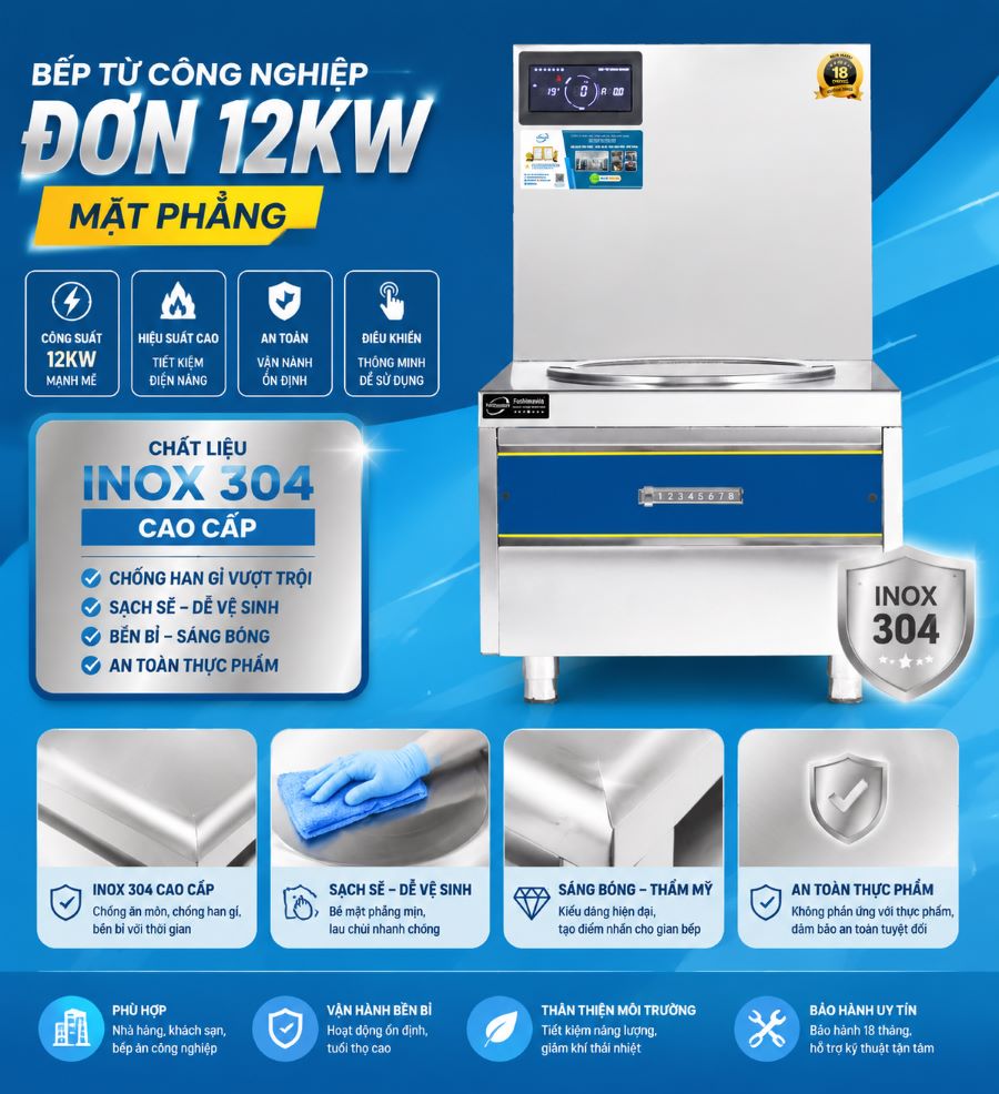 Bếp Từ Công Nghiệp Đơn 12KW Mặt Phẳng 10 bep tu cong nghiep don 12kw (2)