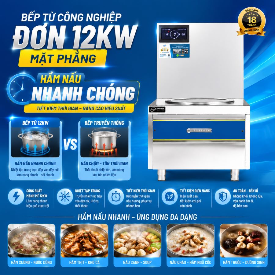 Bếp Từ Công Nghiệp Đơn 12KW Mặt Phẳng 11 bep tu cong nghiep don 12kw (3)