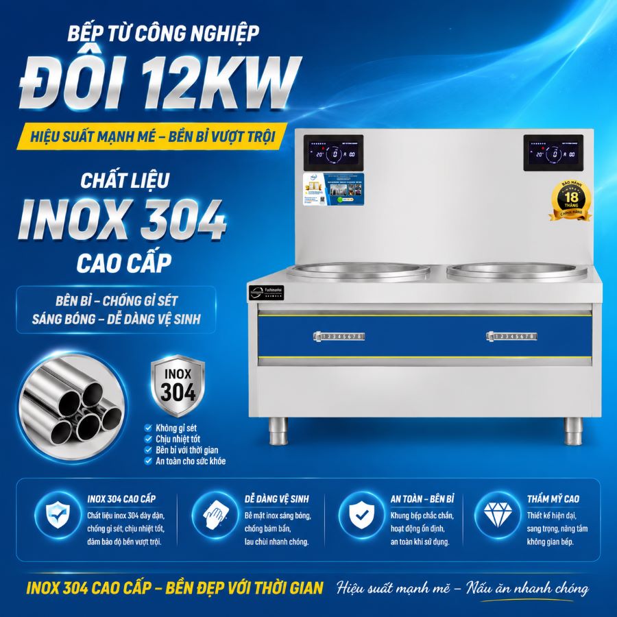 Bếp Từ Công Nghiệp Đôi 12KWx2 Mặt Phẳng 9 bep tu doi phang 12kw