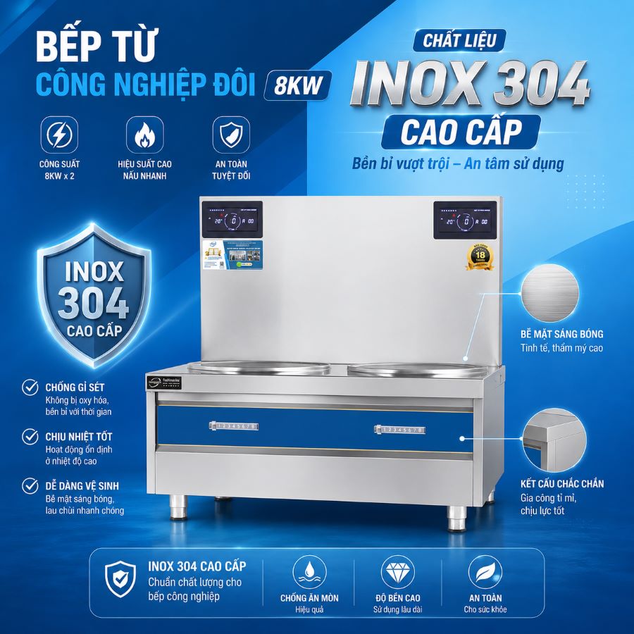 Bếp Từ Công Nghiệp Đôi 8KWx2 Mặt Phẳng 9 btcn 8kw doi phang