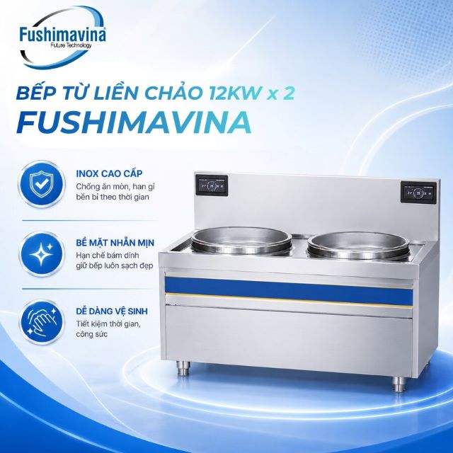 Bếp Từ Công Nghiệp Đôi 12kWx2 Liền Chảo 9 btfsm12tt2p600-inox-cao-cap