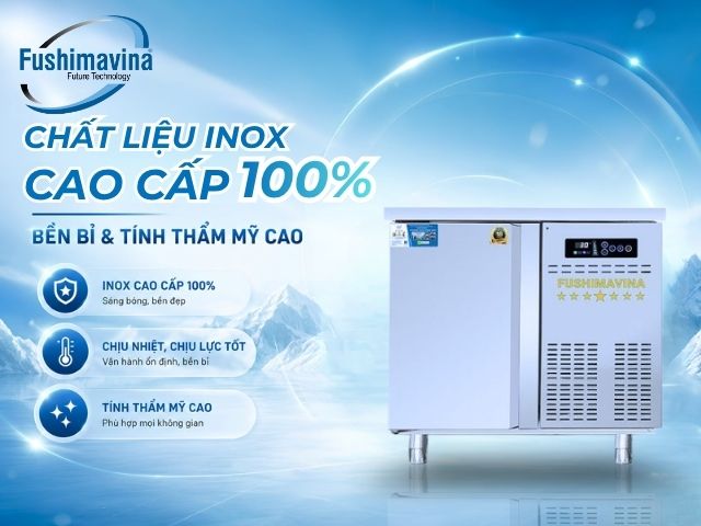 Tủ bàn đông 0.9m quạt gió 24 fsm-bdci-0.9-inox-cao-cap