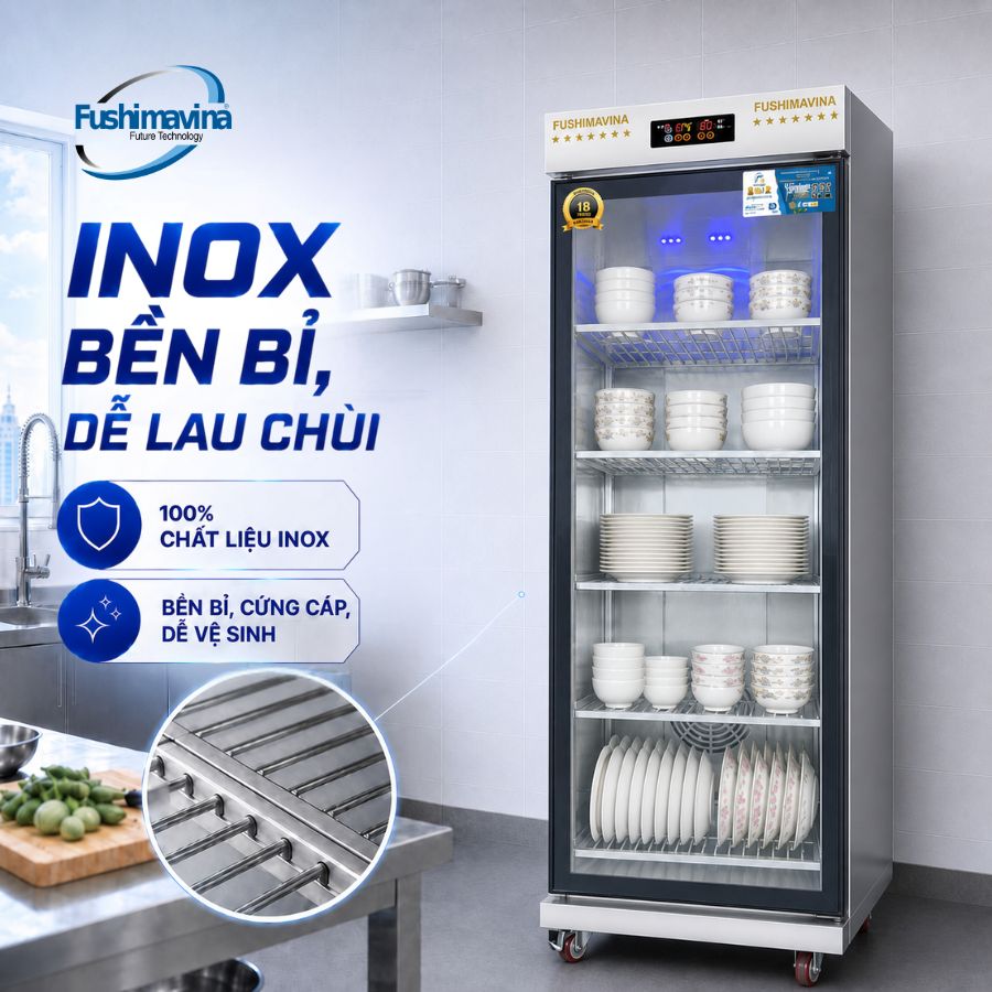 Tủ sấy bát cánh kính 600L 2 lớp quạt gió 7 fsm-tsbqg-1ck2l-dung-inox-cao-cap