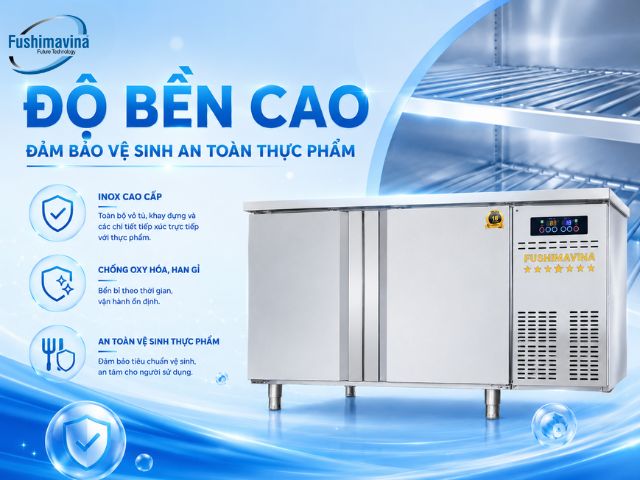 Tủ bàn lạnh, bàn mát 1m5 cánh Inox quạt gió 20 fsmblciq1m5-ben-bi-nho-inox-cao-cap