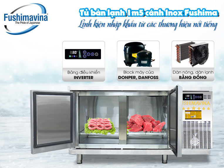 Bàn Lạnh 2 Cánh Inox 1m5 Quạt Gió 5 Linh kiện thiết bị