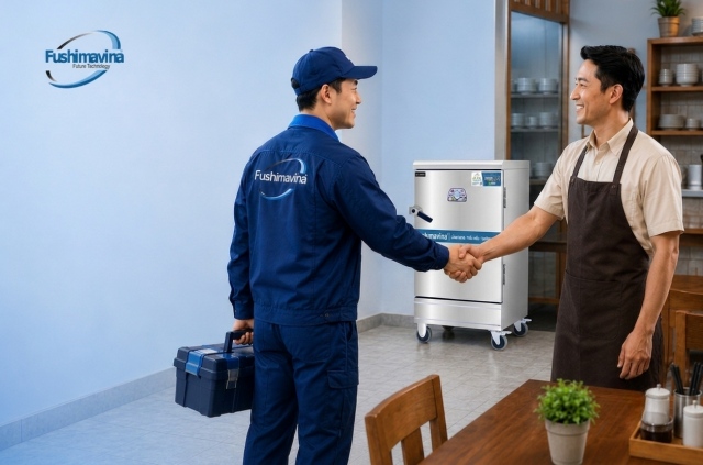 Tủ nấu cơm điện 6 khay an toàn khi sử dụng