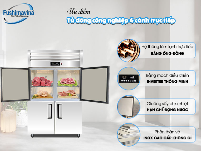 Tủ đông công nghiệp 4 cánh lạnh trực tiếp Fushima