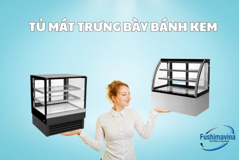 Cập nhật 3 mẫu tủ trưng bày bánh kem giá tốt, bền đẹp năm 2025 11 Tủ có 2 loại kính cong và kính vuông