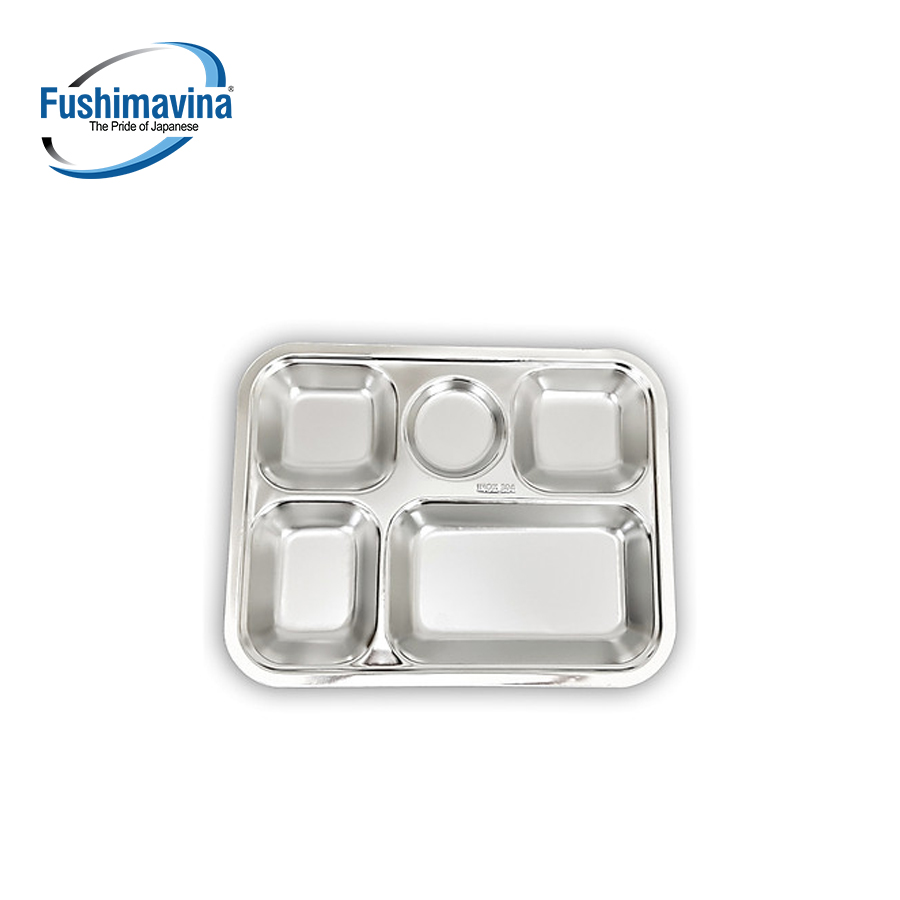 Khay cơm 5 ngăn sâu lòng lớn 33*23*4.5(cm) inox 304 2 khay com 5 ngan sau long 33 23 45