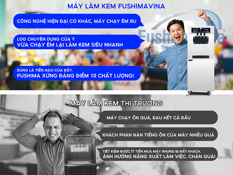 Máy Làm Kem Tươi 3 Máy Nén Dạng Đứng 11 Bảng so sánh những đặc điểm điển hình của máy làm kem 3 máy nén dạng đứng Fushima so với các dòng sản phẩm khác