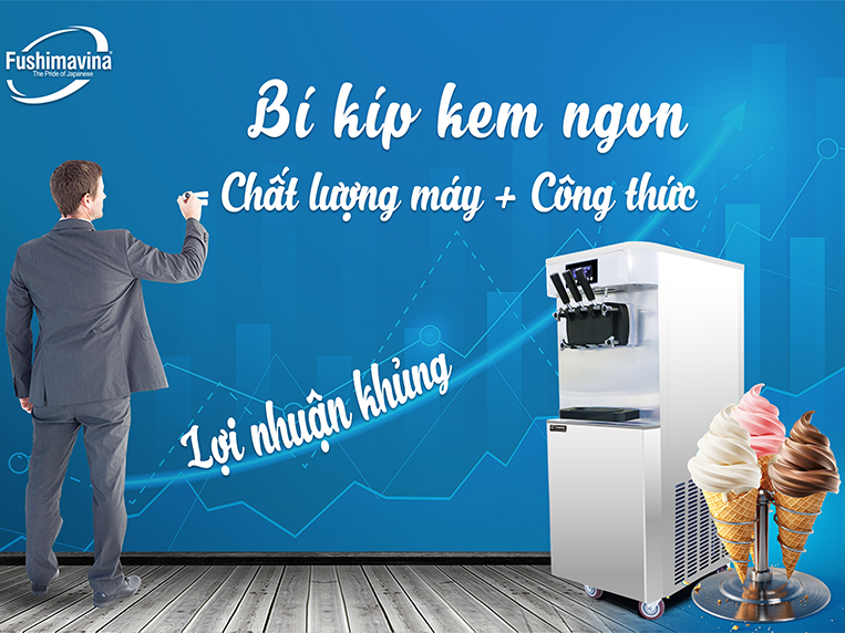 Máy làm kem tươi cao cấp 3 máy nén dạng đứng Fushima