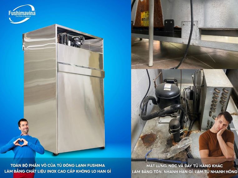 Tủ Đông Công Nghiệp 4 Cánh Quạt Gió 20 Chất liệu inox cao cấp của tủ cấp đông 4 cánh Fushima