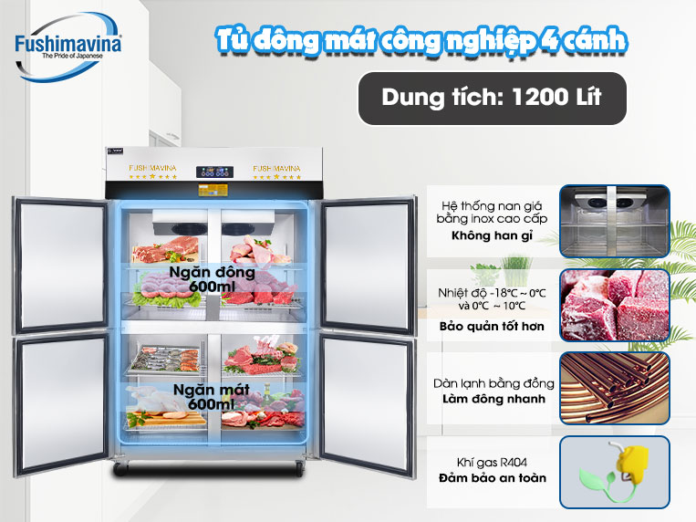 Tủ đông mát công nghiệp 4 cánh Fushima