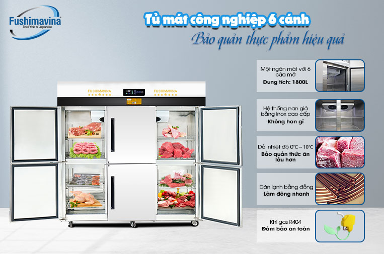 Tủ mát công nghiệp 6 cánh Fushima
