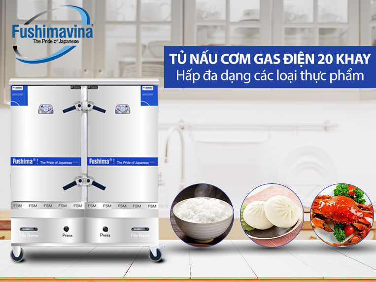 Tủ Nấu Cơm Gas Điện 20 Khay 11 Hấp được nhiều loại thực phẩm