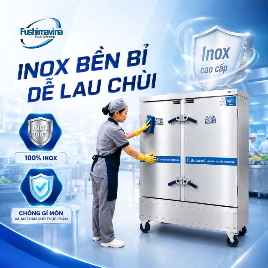 Tủ Nấu Cơm Gas Điện 20 Khay Inox 304 9 inox-ben-bi-tu-com-dien-20-khay-304