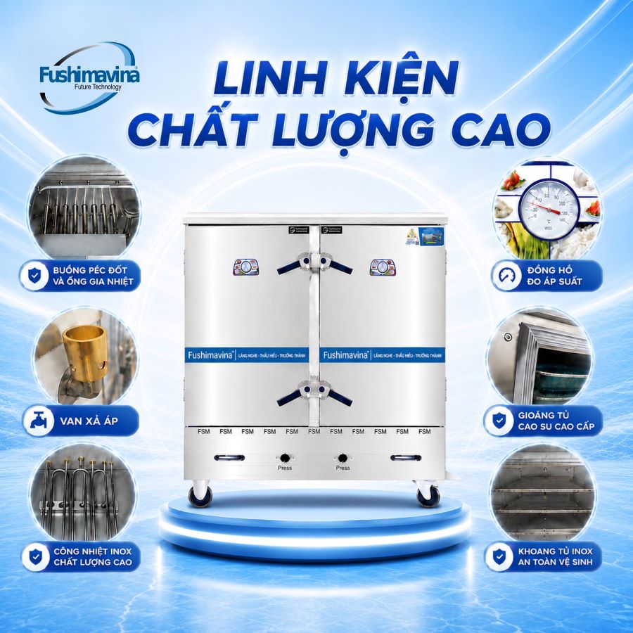 Tủ Nấu Cơm Gas Điện 20 Khay Inox 304 8 linh-kien-tu-com-gas-dien-20-khay-304