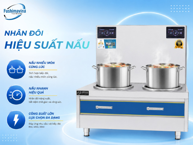 Bếp từ công nghiệp đôi 15KWx2 mặt phẳng 22 Hiệu suất nấu tối ưu của BTFSM-15MP2