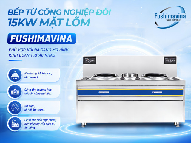 Bếp Từ Công Nghiệp Đôi 15KWx2 Mặt Lõm Phi 600 29 BTFSM-15ML2-P600 đáp ứng mọi nhu cầu sử dụng