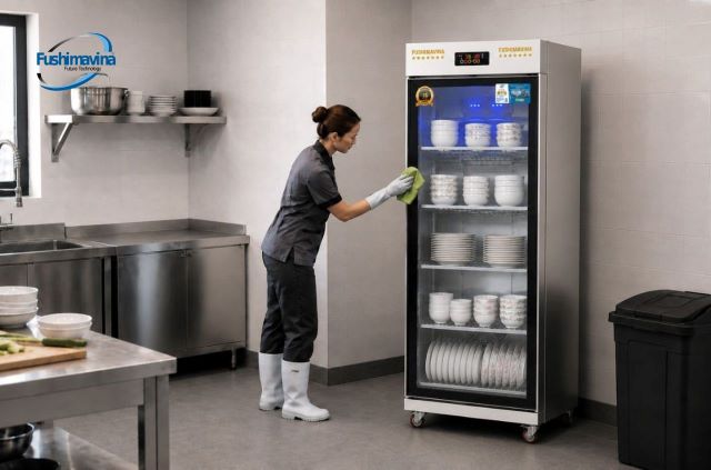 Tủ sấy bát cánh kính 600L 2 lớp quạt gió 24 model-fsm-tsbqg-1ck2l-lam-tu-inox-304