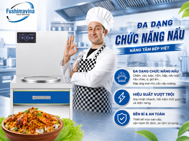 Hệ thống linh kiện cao cấp giúp bếp từ đơn công nghiệp Fushimavina vận hành bền bỉ, hiệu suất cao.