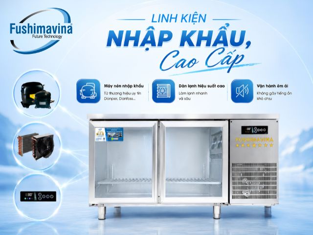 Tủ bàn lạnh, bàn mát 1m2 cánh kính quạt gió 25 fsmblckq1m2-linh-kien-nhap-khau