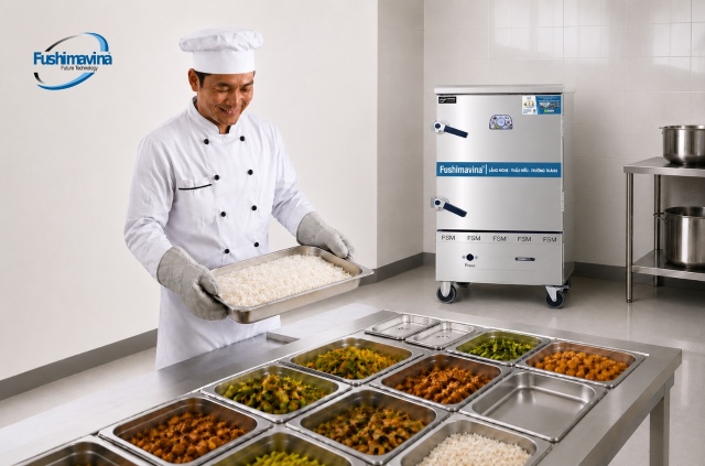 Tủ cơm gas điện 12 khay nấu 48kg gạo