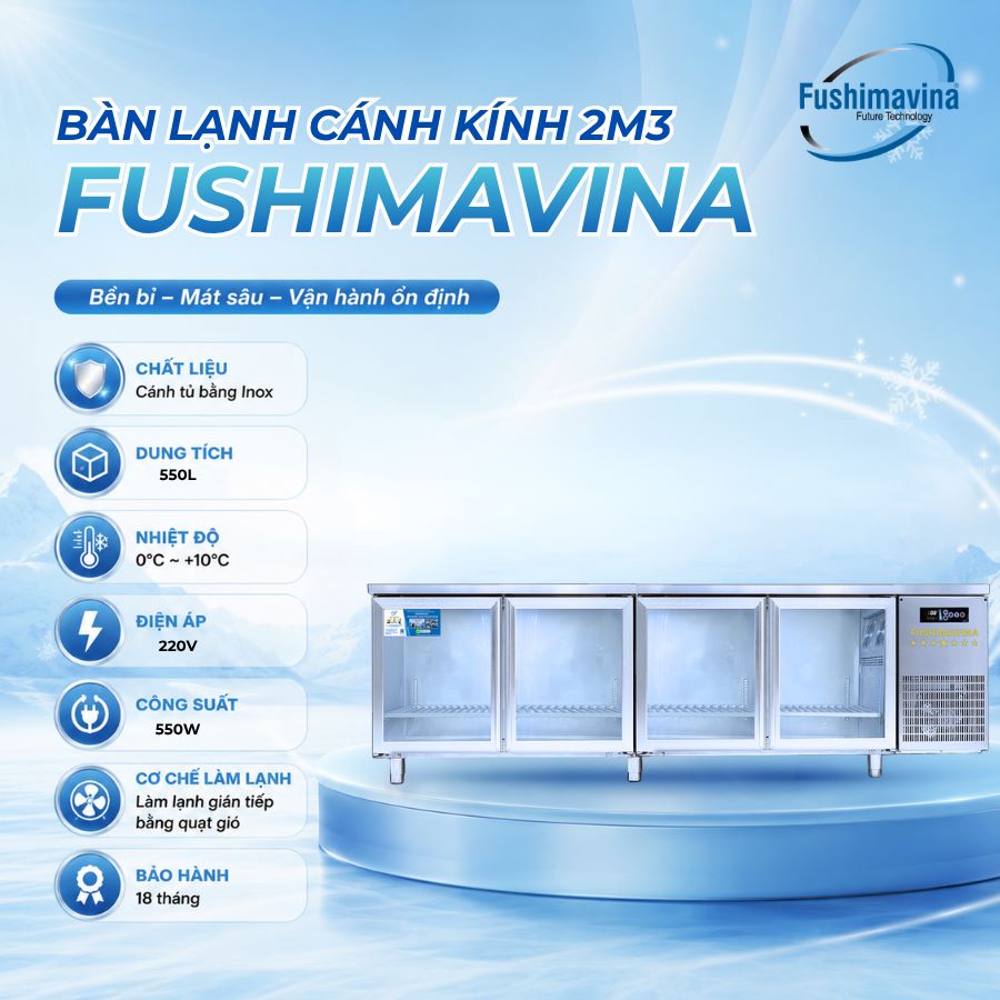 Tủ bàn lạnh, bàn mát 2m3 cánh kính quạt gió 9 tu-ban-lanh-ban-mat-2m3-canh-kinh-quat-gio-1