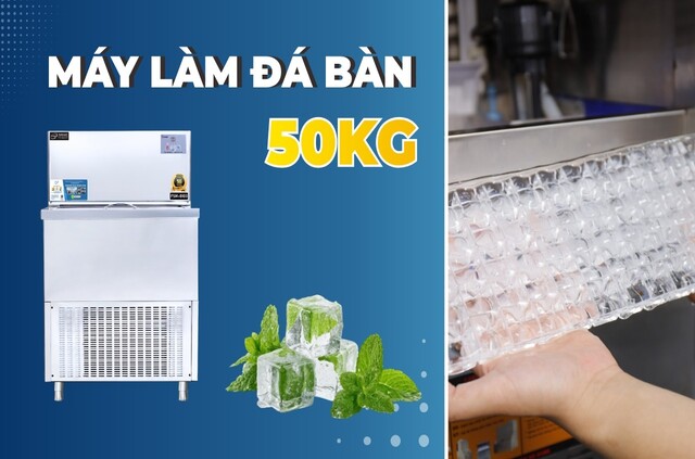 Video review máy làm đá dạng bàn 50kg đá bia