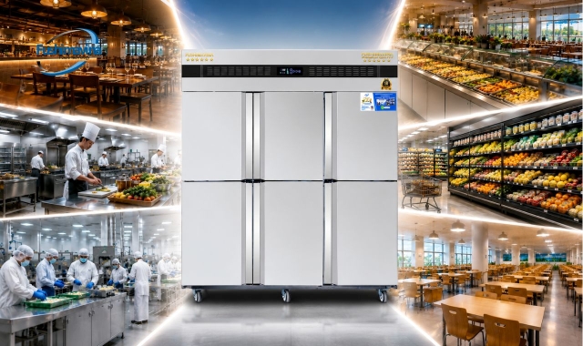 Tủ bảo quản đông mát Inox công nghiệp tích hợp khoang đông và khoang mát trên cùng thiết bị.