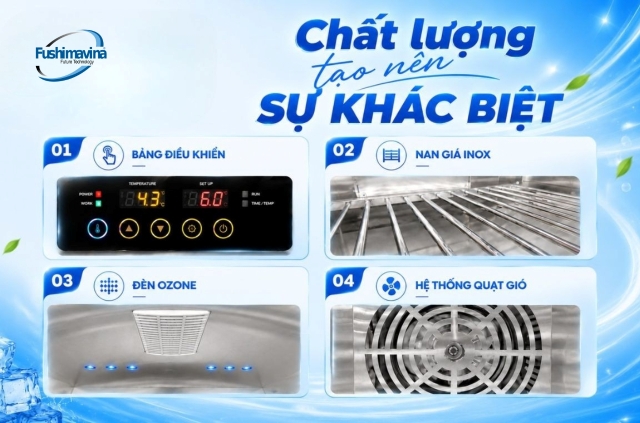 Cấu tạo linh kiện chất lượng của tủ sấy khô bát đĩa công nghiệp Fushimavina.