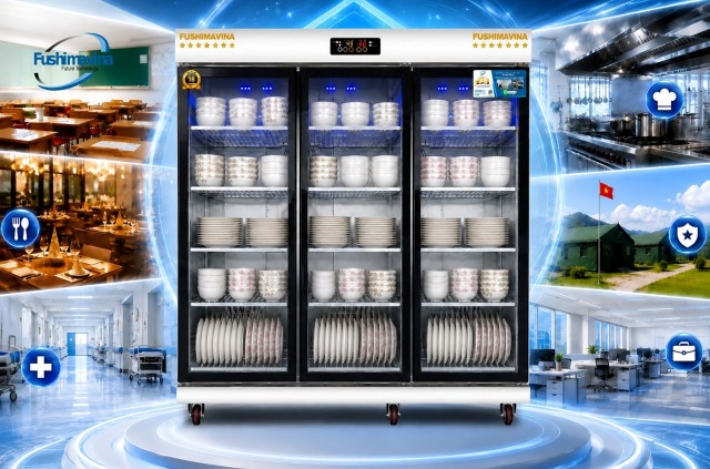 Tủ sấy bát quạt gió sấy hàng trăm bát đĩa