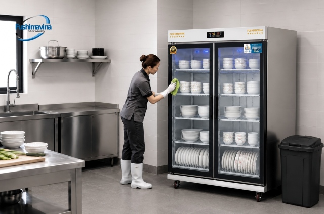 Tủ sấy bát inox cửa kính cường lực