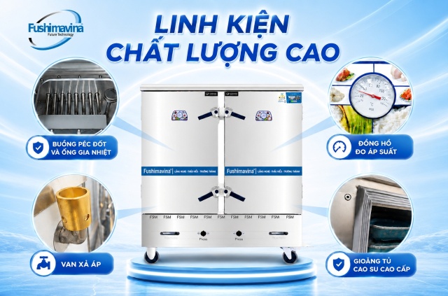 Hệ thống linh kiện cấu tạo tủ nấu cơm dùng gas.